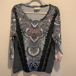 Zenergy by Chico’s Womens Colorful Top w/ fun design-Currently on website/Sz 2. 